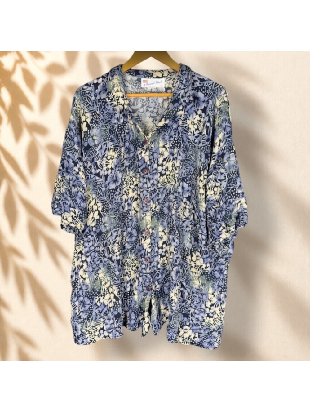 A Personal Touch Shirt Women 3X Plus Blue Floral Button Up Collared Short Sleeve